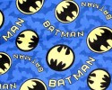 Batman symbols and words on Blue background with Bats